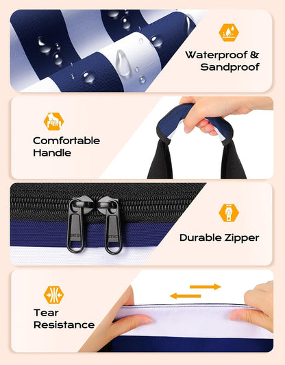 54L Large Beach Bag with Detachable Cooler, Waterproof Sandproof Beach Bags for Women, Duffle Bag for Diving/Swimming