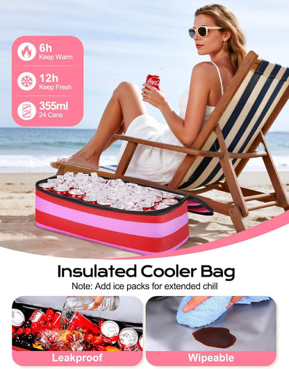 54L Large Beach Bag with Detachable Cooler, Waterproof Sandproof Beach Bags for Women, Duffle Bag for Diving/Swimming