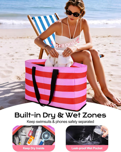 54L Large Beach Bag with Detachable Cooler, Waterproof Sandproof Beach Bags for Women, Duffle Bag for Diving/Swimming