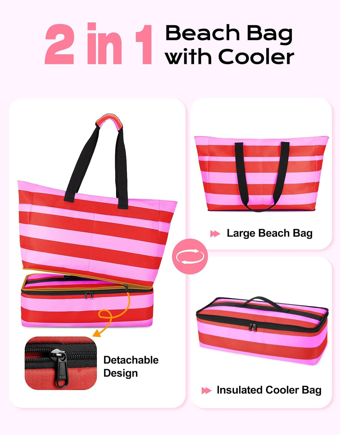 54L Large Beach Bag with Detachable Cooler, Waterproof Sandproof Beach Bags for Women, Duffle Bag for Diving/Swimming