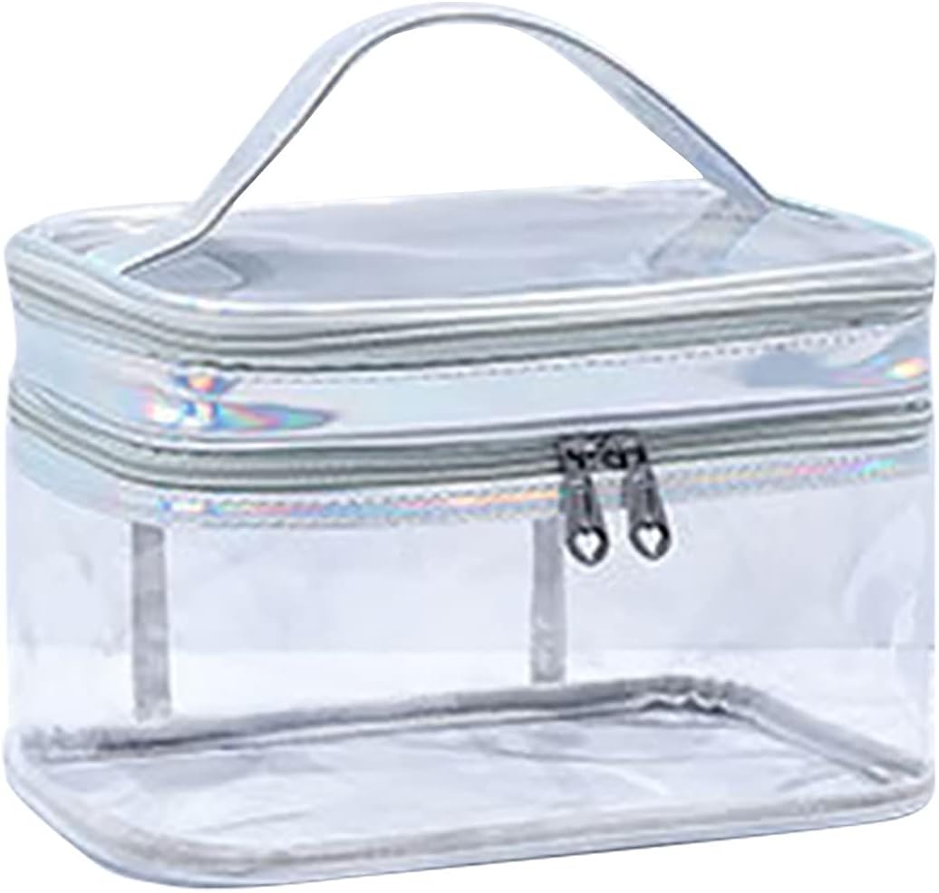 Clear Toiletry Bag, TSA Approved Clear Wideopen Large Makeup Organizer with Handle,Portable Transparent Lightweight Make Up Bags for Women for Toiletries Essentials Traveling Skincare Accessories