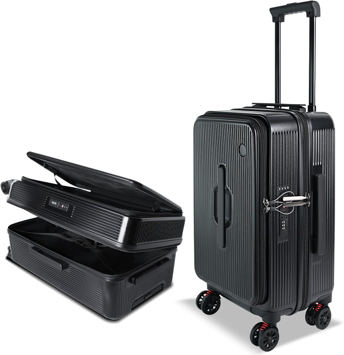 Carry on Luggage Airline Approved, Hardshell PC Carry on Suitcases with Wheels, Top and Middle Dual Openings Design Carry-on Luggage for Travel with TSA Lock and Multi-Handle