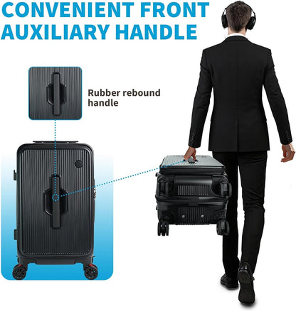 Carry on Luggage Airline Approved, Hardshell PC Carry on Suitcases with Wheels, Top and Middle Dual Openings Design Carry-on Luggage for Travel with TSA Lock and Multi-Handle
