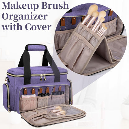 Large Makeup Bag, Portable Travel Makeup Bag Organizer for Women Girls with 2 Removable Pouches & Detachable Dividers, Cosmetic Travel Bag, Toiletry Bag for Makeup and Hair Supplies Black