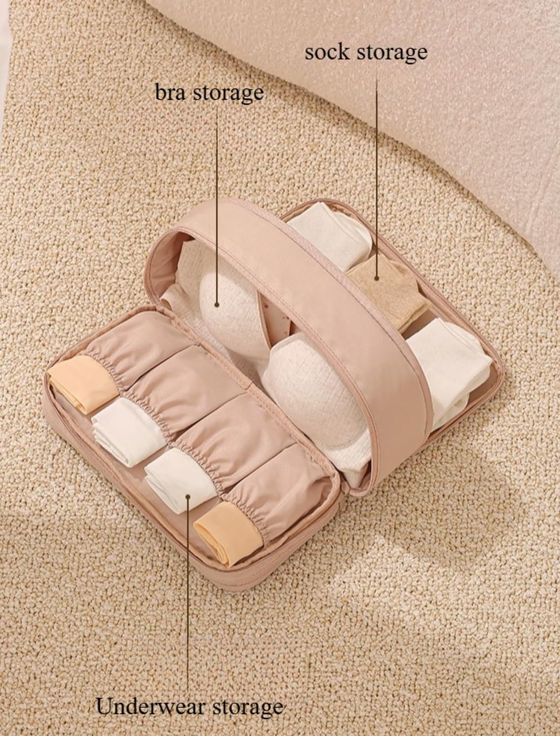 Bra Lingerie Travel Organizer Multifunctional Large Capacity Underwear Storage Bag Bra Holder for Travel Intimates Case (beige)