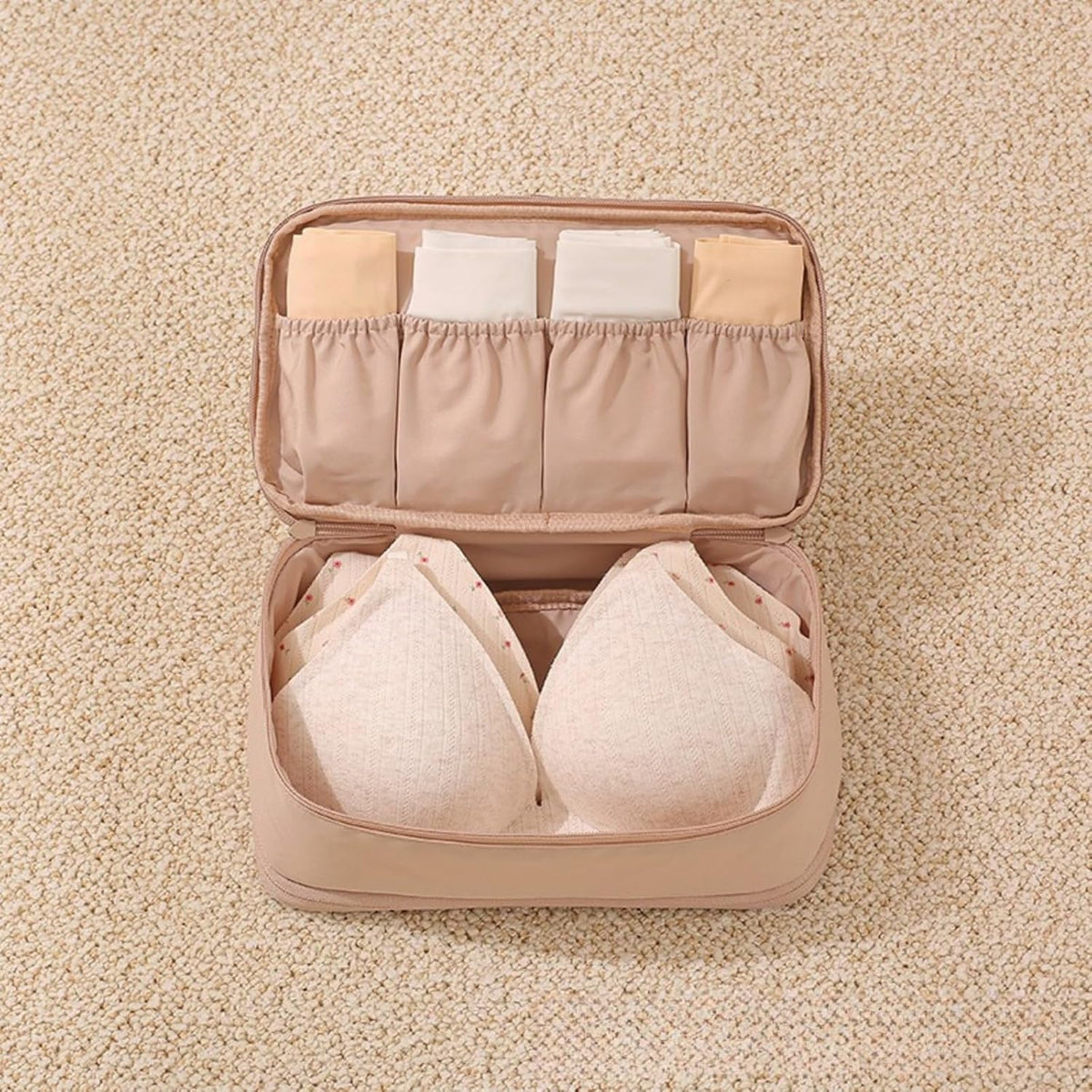 Bra Lingerie Travel Organizer Multifunctional Large Capacity Underwear Storage Bag Bra Holder for Travel Intimates Case (beige)