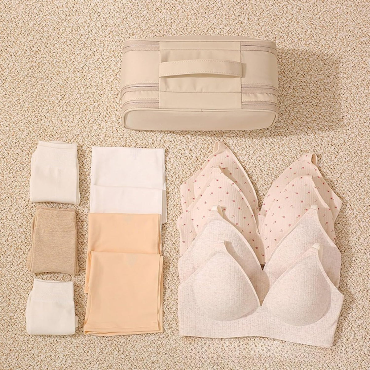 Bra Lingerie Travel Organizer Multifunctional Large Capacity Underwear Storage Bag Bra Holder for Travel Intimates Case (beige)