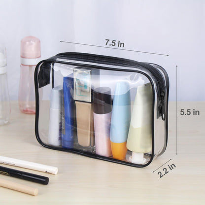 TSA Approved Toiletry Cosmetic Bags for Men and Women with Zipper Carry on Airline Airport Travel Accessories, PVC Makeup Bags, Quart Size-Black