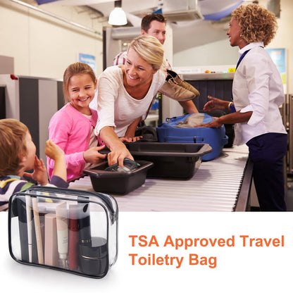 TSA Approved Toiletry Cosmetic Bags for Men and Women with Zipper Carry on Airline Airport Travel Accessories, PVC Makeup Bags, Quart Size-Black