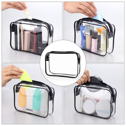 TSA Approved Toiletry Cosmetic Bags for Men and Women with Zipper Carry on Airline Airport Travel Accessories, PVC Makeup Bags, Quart Size-Black