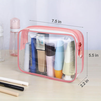 TSA Approved Toiletry Cosmetic Bags for Men and Women with Zipper Carry on Airline Airport Travel Accessories, PVC Makeup Bags, Quart Size-Black