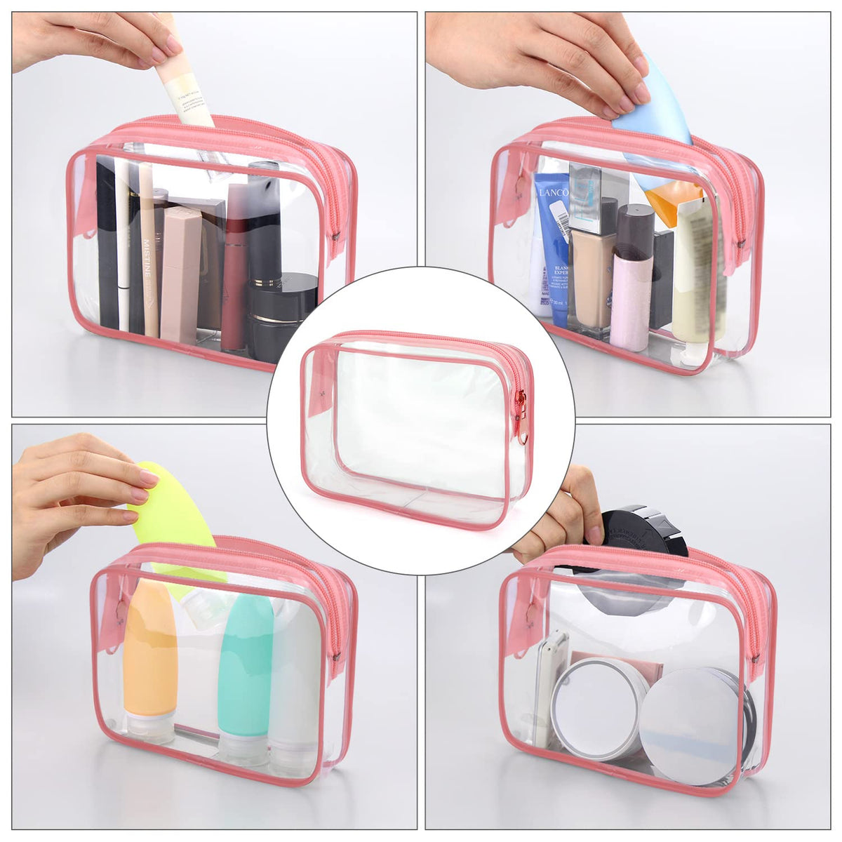 TSA Approved Toiletry Cosmetic Bags for Men and Women with Zipper Carry on Airline Airport Travel Accessories, PVC Makeup Bags, Quart Size-Black