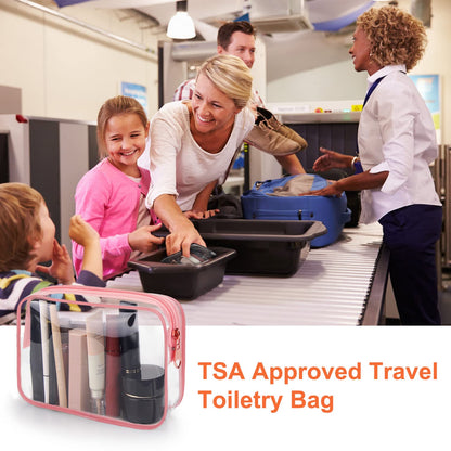 TSA Approved Toiletry Cosmetic Bags for Men and Women with Zipper Carry on Airline Airport Travel Accessories, PVC Makeup Bags, Quart Size-Black