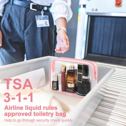 TSA Approved Toiletry Cosmetic Bags for Men and Women with Zipper Carry on Airline Airport Travel Accessories, PVC Makeup Bags, Quart Size-Black