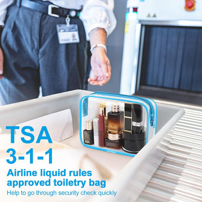 TSA Approved Toiletry Cosmetic Bags for Men and Women with Zipper Carry on Airline Airport Travel Accessories, PVC Makeup Bags, Quart Size-Black