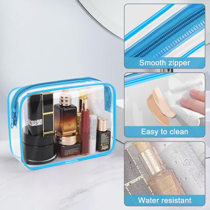 TSA Approved Toiletry Cosmetic Bags for Men and Women with Zipper Carry on Airline Airport Travel Accessories, PVC Makeup Bags, Quart Size-Black