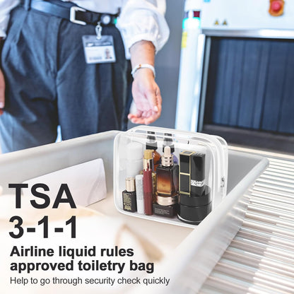 TSA Approved Toiletry Cosmetic Bags for Men and Women with Zipper Carry on Airline Airport Travel Accessories, PVC Makeup Bags, Quart Size-Black