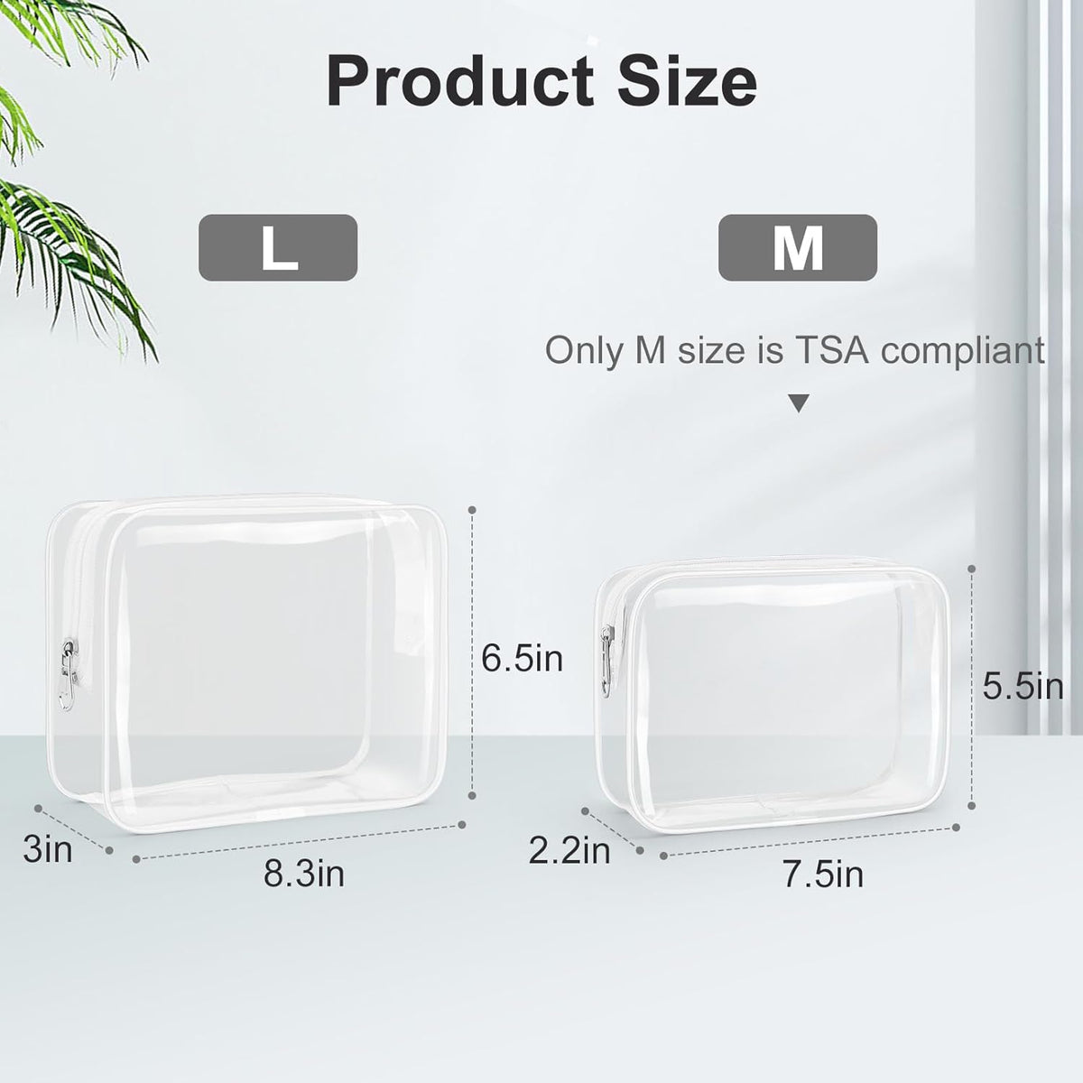 TSA Approved Toiletry Cosmetic Bags for Men and Women with Zipper Carry on Airline Airport Travel Accessories, PVC Makeup Bags, Quart Size-Black
