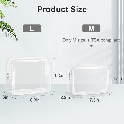 TSA Approved Toiletry Cosmetic Bags for Men and Women with Zipper Carry on Airline Airport Travel Accessories, PVC Makeup Bags, Quart Size-Black