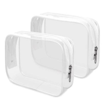 TSA Approved Toiletry Cosmetic Bags for Men and Women with Zipper Carry on Airline Airport Travel Accessories, PVC Makeup Bags, Quart Size-Black