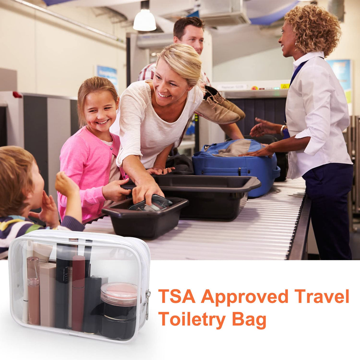 TSA Approved Toiletry Cosmetic Bags for Men and Women with Zipper Carry on Airline Airport Travel Accessories, PVC Makeup Bags, Quart Size-Black