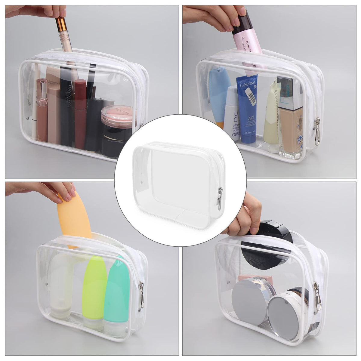 TSA Approved Toiletry Cosmetic Bags for Men and Women with Zipper Carry on Airline Airport Travel Accessories, PVC Makeup Bags, Quart Size-Black