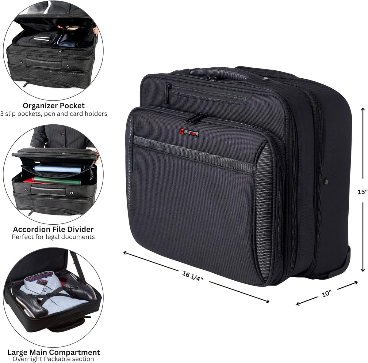 Rolling Laptop Briefcase Wheeled Overnight Carry on Bag Up to 15.6 Inches Notebook - Carries Legal Size Files