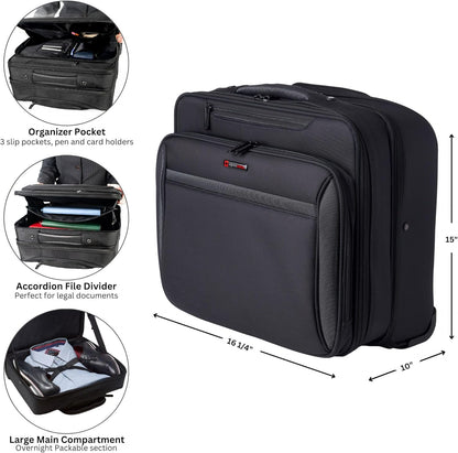 Rolling Laptop Briefcase Wheeled Overnight Carry on Bag Up to 15.6 Inches Notebook - Carries Legal Size Files