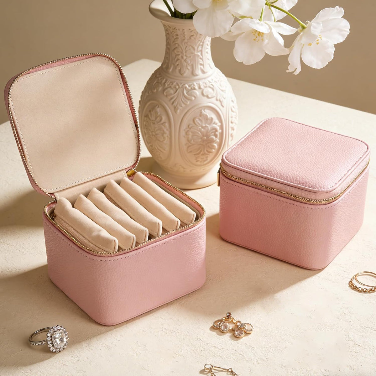 Travel Jewelry Organizer, Travel Jewelry Box with 12 Velvet Zipped Pouches Bags for Jewelries Necklaces Rings Earrings Sorting Storage for Women Girl Gifts, Butter Yellow