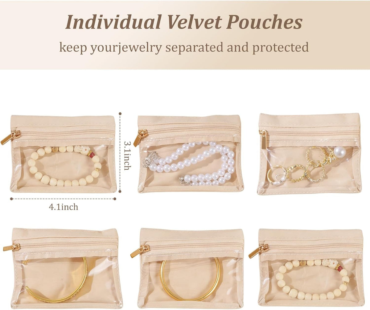 Travel Jewelry Organizer, Travel Jewelry Box with 12 Velvet Zipped Pouches Bags for Jewelries Necklaces Rings Earrings Sorting Storage for Women Girl Gifts, Butter Yellow