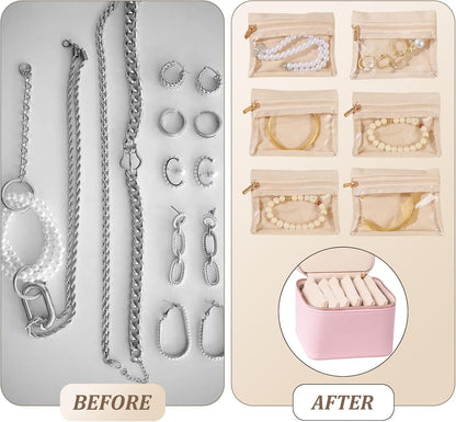 Travel Jewelry Organizer, Travel Jewelry Box with 12 Velvet Zipped Pouches Bags for Jewelries Necklaces Rings Earrings Sorting Storage for Women Girl Gifts, Butter Yellow