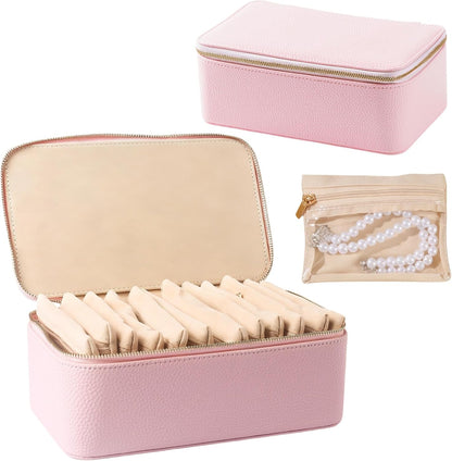 Travel Jewelry Organizer, Travel Jewelry Box with 12 Velvet Zipped Pouches Bags for Jewelries Necklaces Rings Earrings Sorting Storage for Women Girl Gifts, Butter Yellow