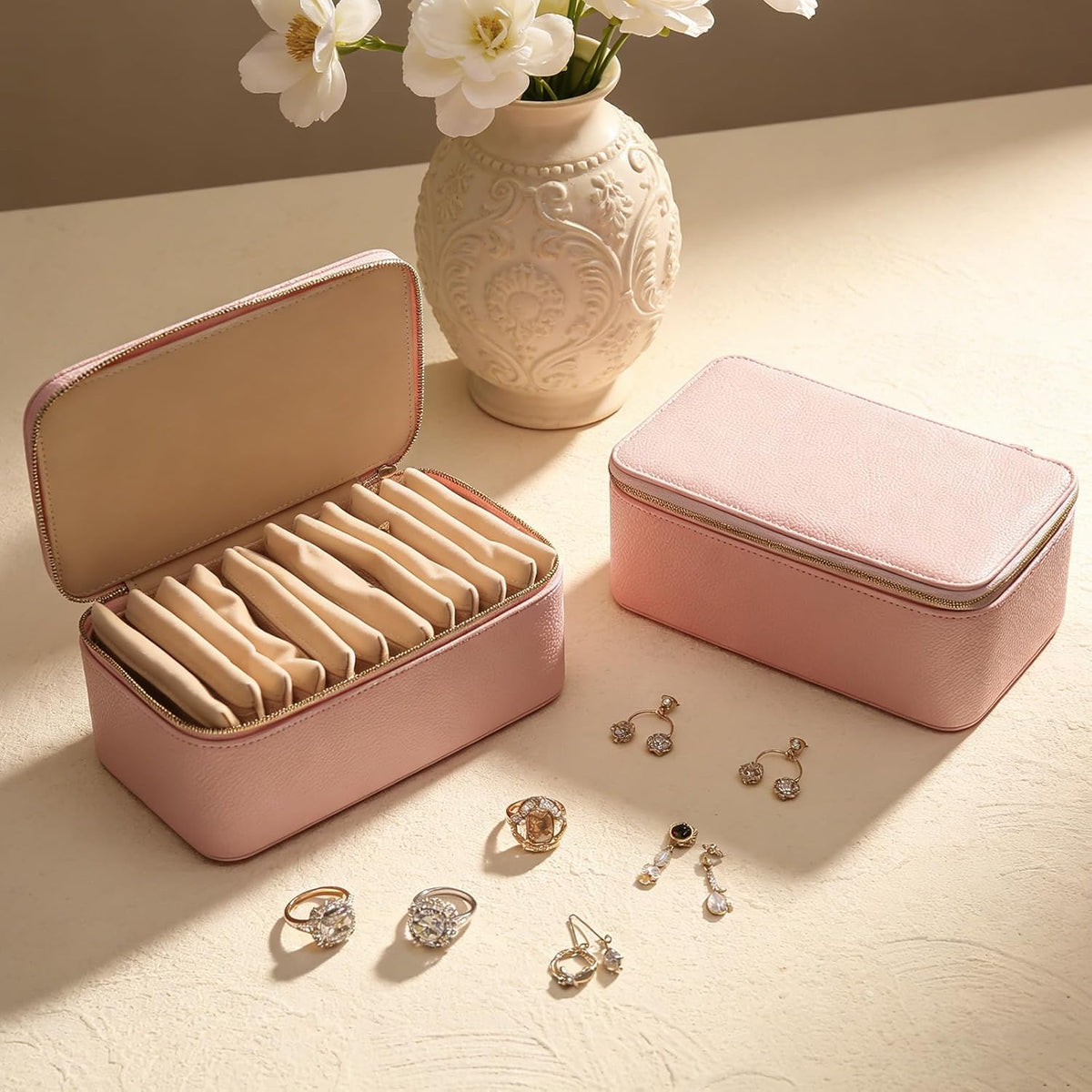 Travel Jewelry Organizer, Travel Jewelry Box with 12 Velvet Zipped Pouches Bags for Jewelries Necklaces Rings Earrings Sorting Storage for Women Girl Gifts, Butter Yellow