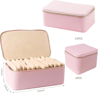 Travel Jewelry Organizer, Travel Jewelry Box with 12 Velvet Zipped Pouches Bags for Jewelries Necklaces Rings Earrings Sorting Storage for Women Girl Gifts, Butter Yellow