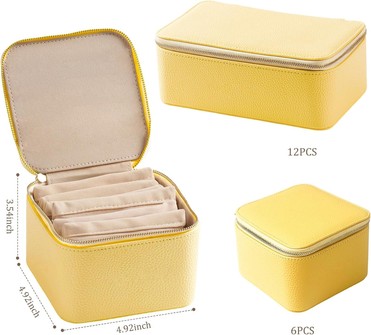 Travel Jewelry Organizer, Travel Jewelry Box with 12 Velvet Zipped Pouches Bags for Jewelries Necklaces Rings Earrings Sorting Storage for Women Girl Gifts, Butter Yellow