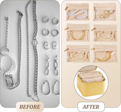 Travel Jewelry Organizer, Travel Jewelry Box with 12 Velvet Zipped Pouches Bags for Jewelries Necklaces Rings Earrings Sorting Storage for Women Girl Gifts, Butter Yellow