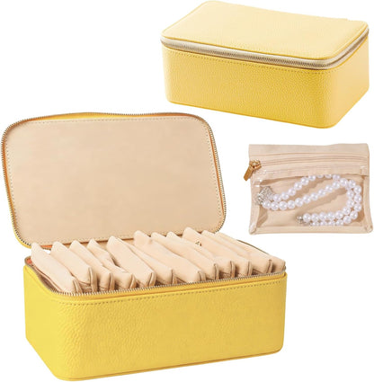 Travel Jewelry Organizer, Travel Jewelry Box with 12 Velvet Zipped Pouches Bags for Jewelries Necklaces Rings Earrings Sorting Storage for Women Girl Gifts, Butter Yellow