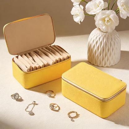 Travel Jewelry Organizer, Travel Jewelry Box with 12 Velvet Zipped Pouches Bags for Jewelries Necklaces Rings Earrings Sorting Storage for Women Girl Gifts, Butter Yellow