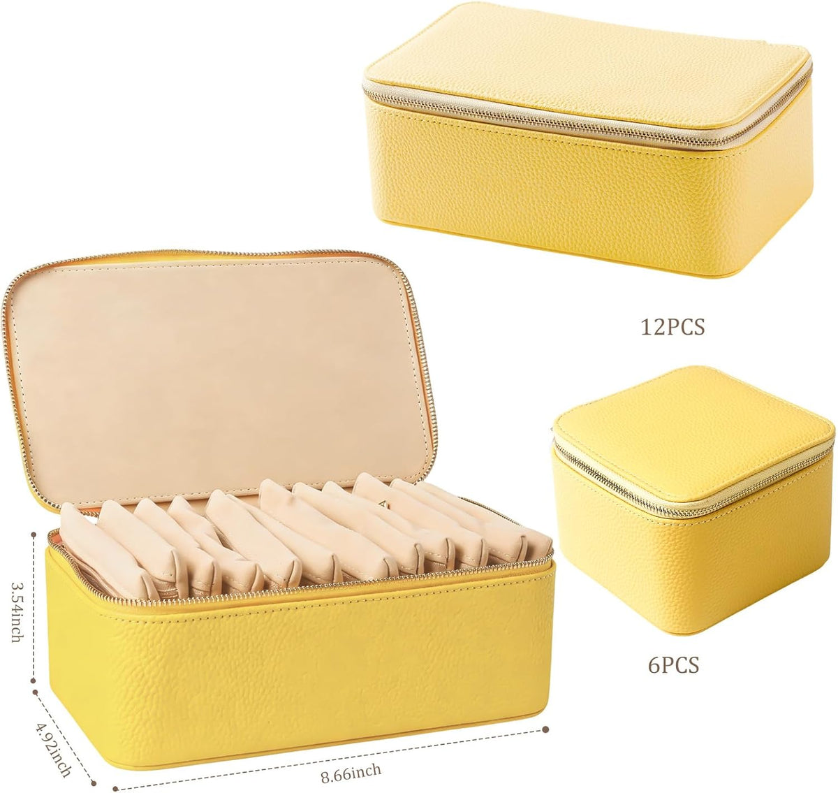 Travel Jewelry Organizer, Travel Jewelry Box with 12 Velvet Zipped Pouches Bags for Jewelries Necklaces Rings Earrings Sorting Storage for Women Girl Gifts, Butter Yellow