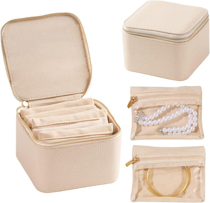 Travel Jewelry Organizer, Travel Jewelry Box with 12 Velvet Zipped Pouches Bags for Jewelries Necklaces Rings Earrings Sorting Storage for Women Girl Gifts, Butter Yellow