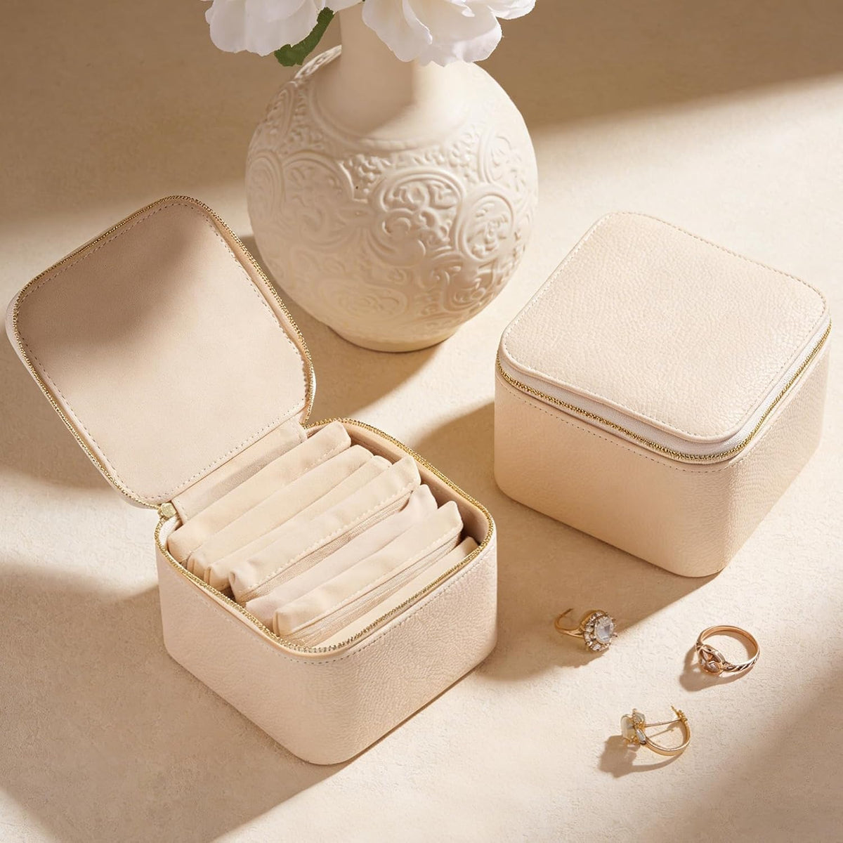 Travel Jewelry Organizer, Travel Jewelry Box with 12 Velvet Zipped Pouches Bags for Jewelries Necklaces Rings Earrings Sorting Storage for Women Girl Gifts, Butter Yellow