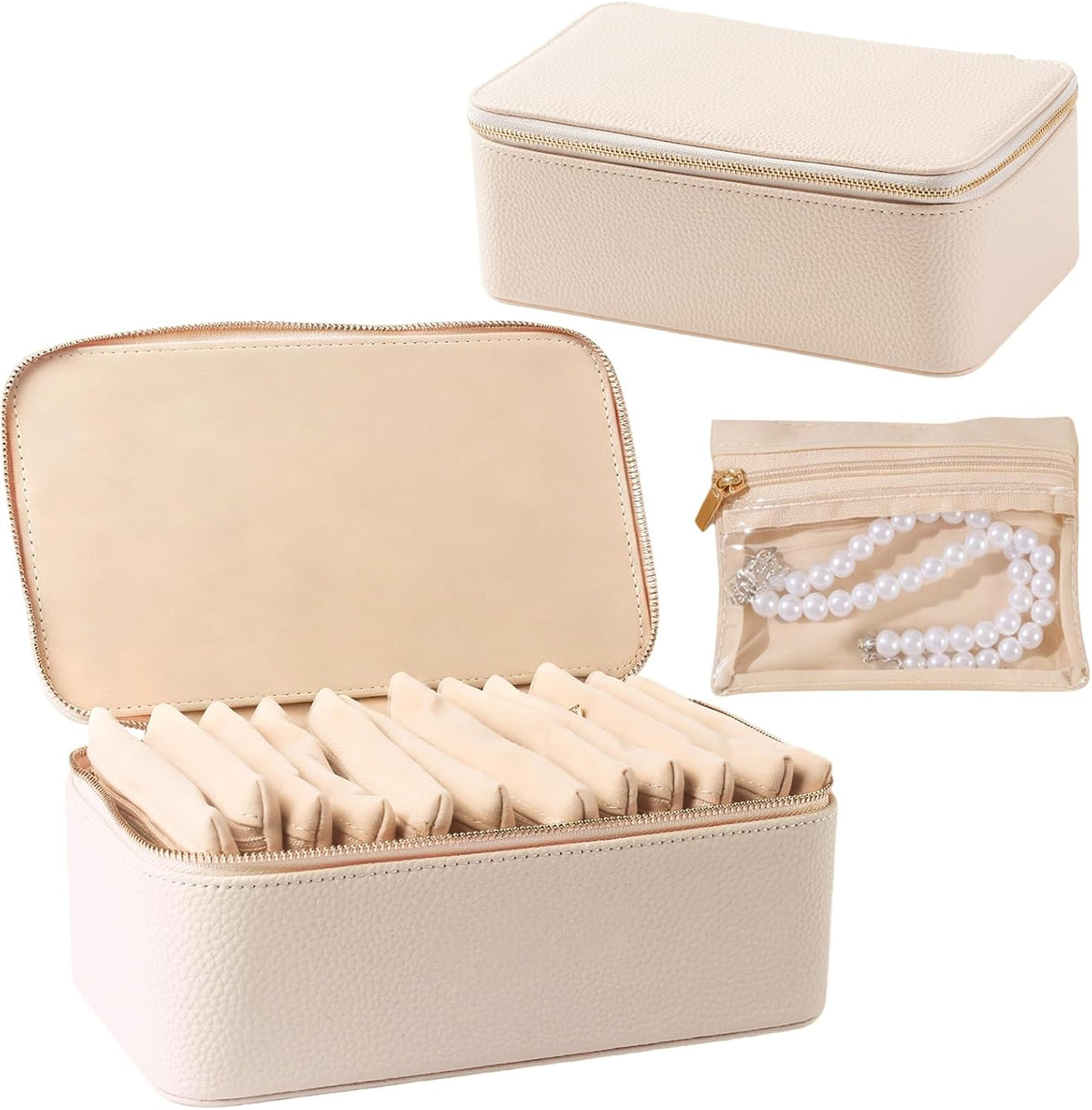 Travel Jewelry Organizer, Travel Jewelry Box with 12 Velvet Zipped Pouches Bags for Jewelries Necklaces Rings Earrings Sorting Storage for Women Girl Gifts, Butter Yellow
