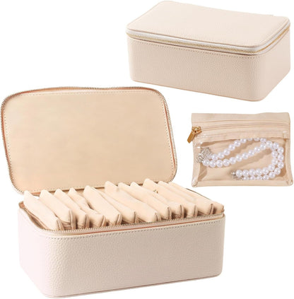 Travel Jewelry Organizer, Travel Jewelry Box with 12 Velvet Zipped Pouches Bags for Jewelries Necklaces Rings Earrings Sorting Storage for Women Girl Gifts, Butter Yellow