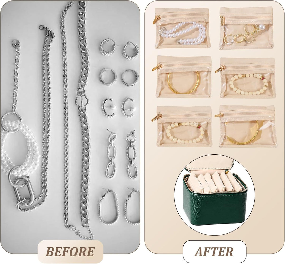 Travel Jewelry Organizer, Travel Jewelry Box with 12 Velvet Zipped Pouches Bags for Jewelries Necklaces Rings Earrings Sorting Storage for Women Girl Gifts, Butter Yellow
