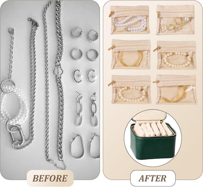 Travel Jewelry Organizer, Travel Jewelry Box with 12 Velvet Zipped Pouches Bags for Jewelries Necklaces Rings Earrings Sorting Storage for Women Girl Gifts, Butter Yellow
