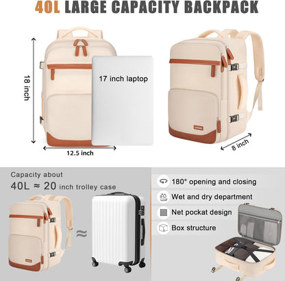 40L Travel Backpack, Water-Resistant Carry On Backpack for Men Women, Business Laptop Backpack for Trips & Commutes, Fits 15.6/17.3 Inch Laptop
