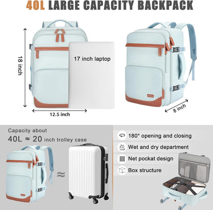 40L Travel Backpack, Water-Resistant Carry On Backpack for Men Women, Business Laptop Backpack for Trips & Commutes, Fits 15.6/17.3 Inch Laptop