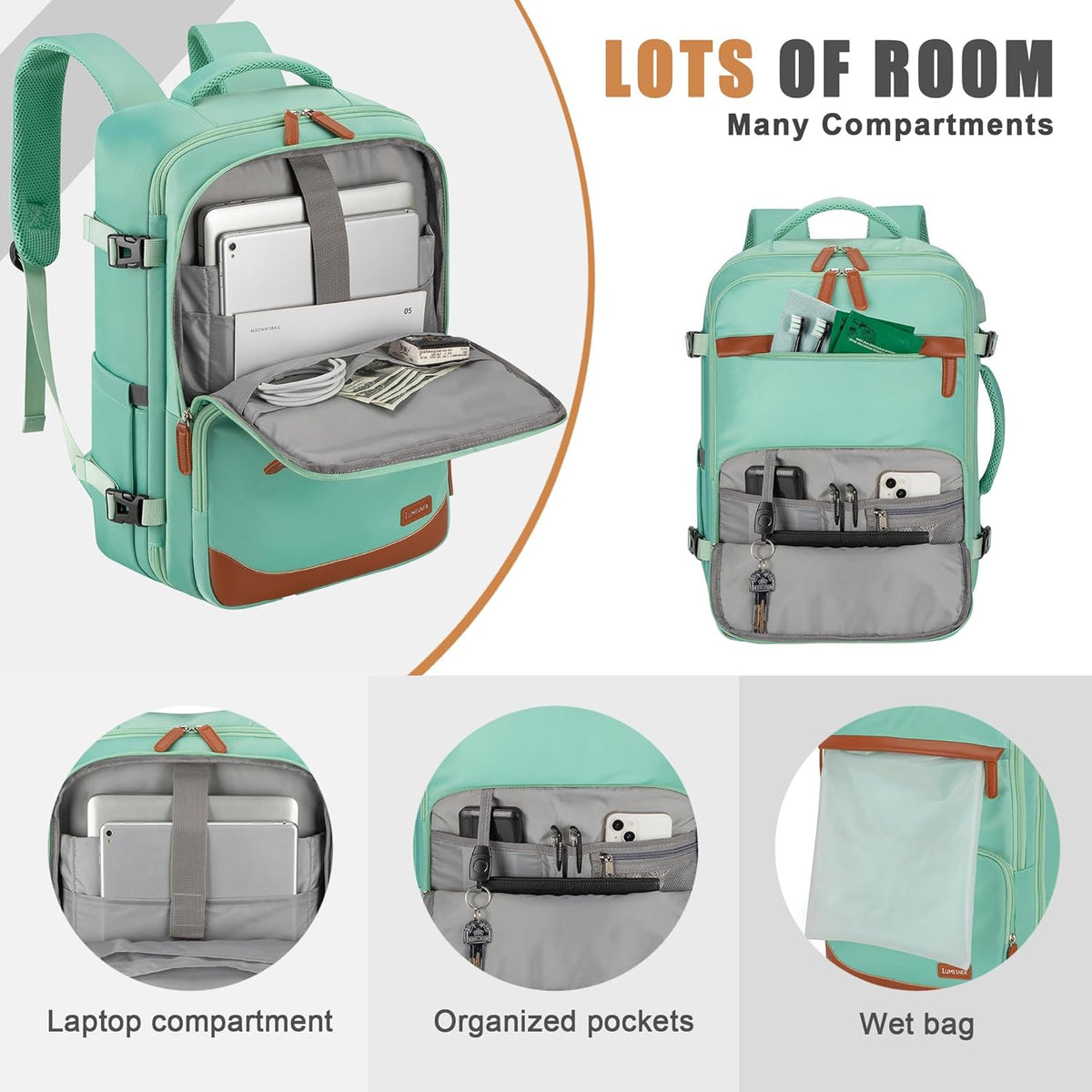 40L Travel Backpack, Water-Resistant Carry On Backpack for Men Women, Business Laptop Backpack for Trips & Commutes, Fits 15.6/17.3 Inch Laptop