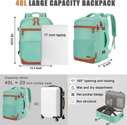 40L Travel Backpack, Water-Resistant Carry On Backpack for Men Women, Business Laptop Backpack for Trips & Commutes, Fits 15.6/17.3 Inch Laptop