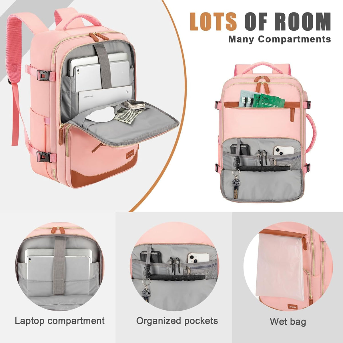 40L Travel Backpack, Water-Resistant Carry On Backpack for Men Women, Business Laptop Backpack for Trips & Commutes, Fits 15.6/17.3 Inch Laptop